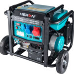 HERON Benzínová elektrocentrála 8,2 kW/10,25 kVA (400 V), 6,5 kW (230 V), el. štart, podvozok